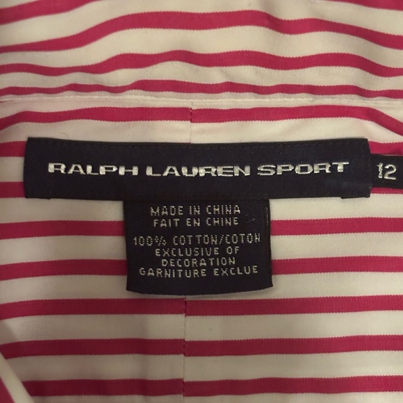 Ralph Lauren Sport Dark Pink and White Striped Ladies Shirt size 12 - Picture 5 of 8